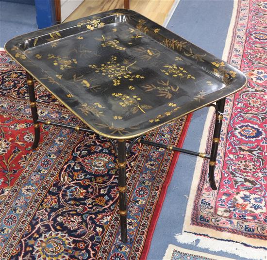 A Regency papier mache tray table, attributed to Clay w.77cm